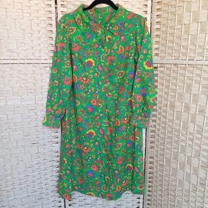 Vintage Handmade Paisley Button Down Long Sleeve Floral Dress Large Psychedelic